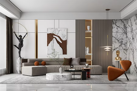 Modern living room sofa combination sofa background wall 3d model