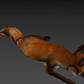 Realistic 3D Model of a Brown Fox Lying Down on Gray Background