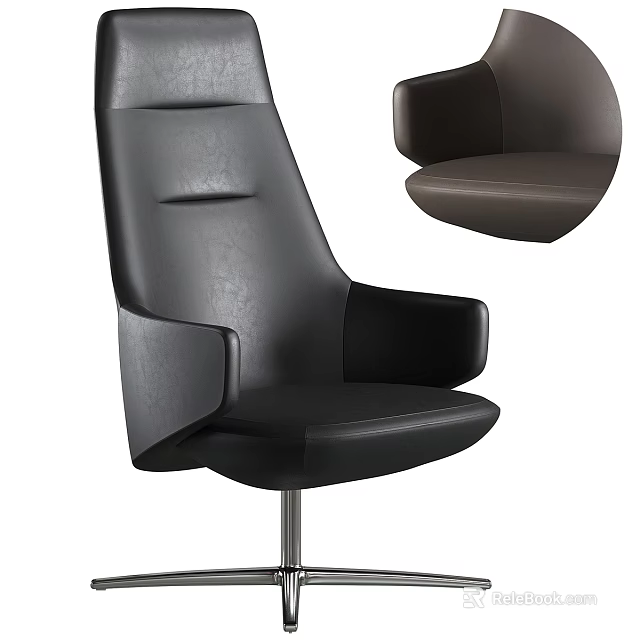 Ergonomic Black Leather Office Chair with Modern Design Adjustable Armrests and Swivel Base 3d model 