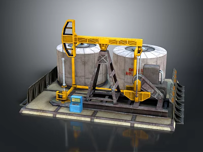 Industrial Oilfield Equipment Setup With Yellow Pump Jacks Large Storage Tanks And Blue Control Panel 3d model
