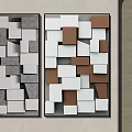 Modern Geometric Wall Art With White Gray Brown Square Shapes Two Pieces Side By Side