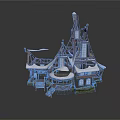 Medieval Style Building Structure With Wooden Tower Gabled Roof Staircase Platform And Windows
