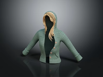 Golden Retriever Wearing Green Knitted Hooded Cardigan With Buttons And Black Lining 3d model