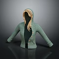 Golden Retriever Wearing Green Knitted Hooded Cardigan With Buttons And Black Lining