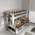 Multi tiered Stainless Steel Kitchen Shelf With Spice Jars Olive Oil Bottles And Cooking Utensils