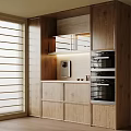 Modern Wooden Sideboard With Built in Lighting Appliances And Window Blinds