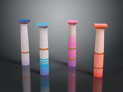 Colorful Columns Featuring Colored Square Tops Brown Rings Gradient Colors Against Dark Background With Reflections 3d model