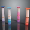 Colorful Columns Featuring Colored Square Tops Brown Rings Gradient Colors Against Dark Background With Reflections