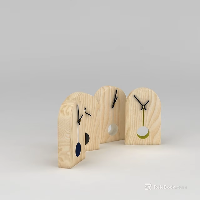 Technology Exhibition Hall Featuring Wooden Arched Clocks With Blue Silver Green Pendulums 3d model 