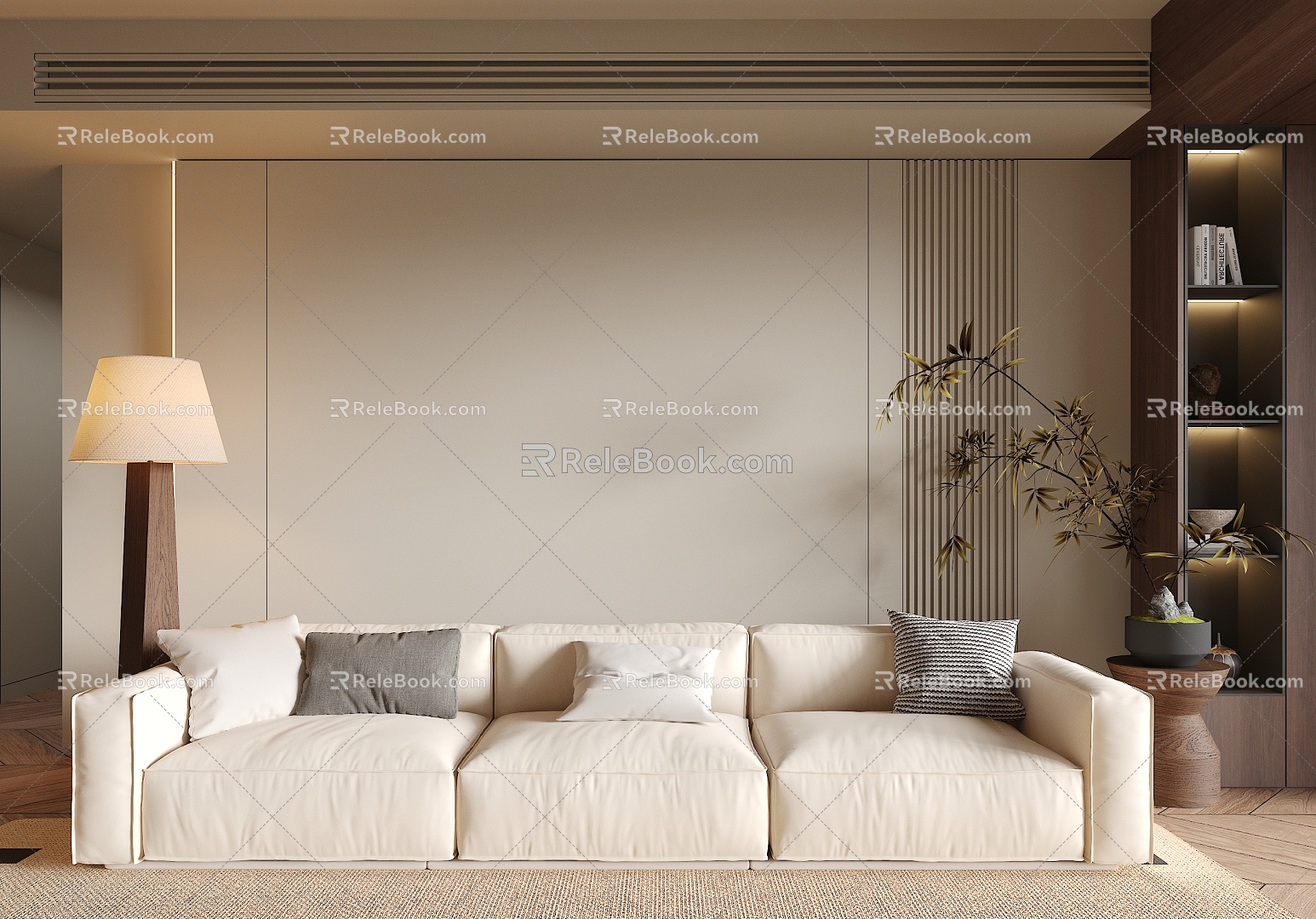 Middle ancient style three-person sofa coffee table single person sofa sofa background wall 3d model