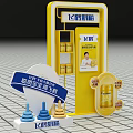 Claw Machine With Yellow Stuffed Toys Transparent Cabinets Cartoon Characters And Prize Out Slots