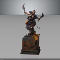 Mythical Warrior Character Wielding Double Axes On Flame Rock Base In Action Pose 3d model