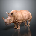 Brown Rhinoceros Standing on Dark Background With Detailed Skin Texture And Reflection