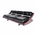 Three Seater Black Leather Sofa With Wooden Frame Button Tufted Design And Classic Armrest