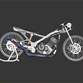 Custom White Motorcycle Featuring Blue Seat Black Frame Spoked Wheels And Metallic Engine