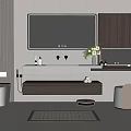 Modern Minimalist Bathroom Vanity Interior Design With Large Mirror White Countertop And Wooden Cabinet