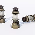 Vintage Antique Oil Lamps with Metal Frames and Glass Shades in Different Positions
