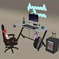Modern gaming table computer equipment mouse keyboard display 3d model