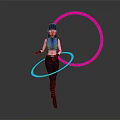 Woman Spinning Pink And Blue Hula Hoops In Dark Background