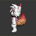 Cute White 3D Cartoon Creature With Pink Ears Red Markings Yellow Eyes And Scarf