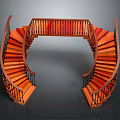 Curved Wooden Staircase With Red Steps And Black Railings Interior Design