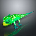 Vibrant 3D Green Chameleon Sculpture With Yellow Blue Accents Smooth Texture And Reflection