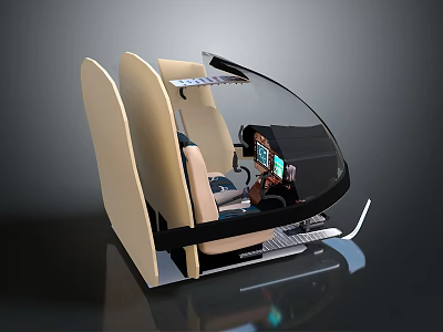 Modern Spacecraft Cockpit Interior With Beige Seats Control Panel And Transparent Canopy 3d model