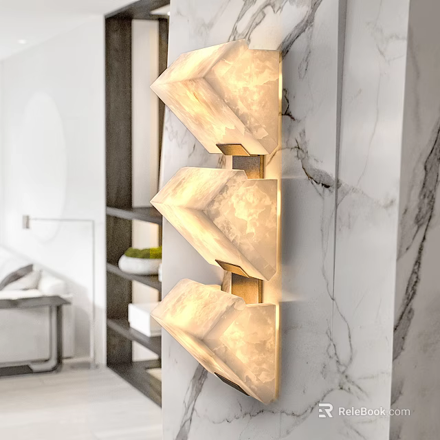 Modern Geometric Wall Sconce Lighting On Marble Wall Interior Decor Design 3d model