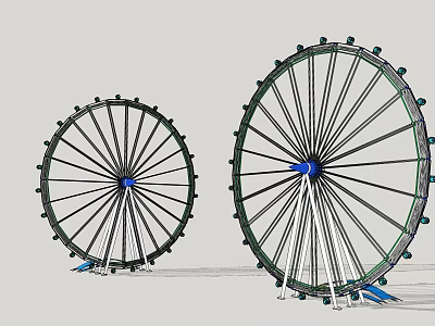 Amusement Rides With Two Ferris Wheels Featuring Metal Structure And Blue Components 3d model