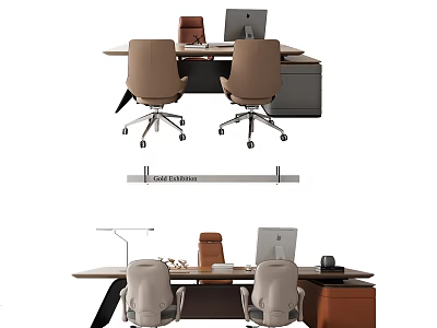 Modern Office Desk Setup With Two Ergonomic Chairs Laptop And Office Accessories 3d model