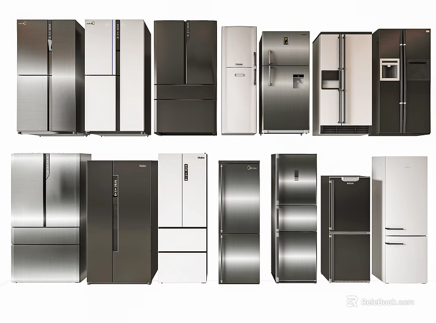 Various Modern Refrigerators And Freezers In Different Styles And Colors 3d model 