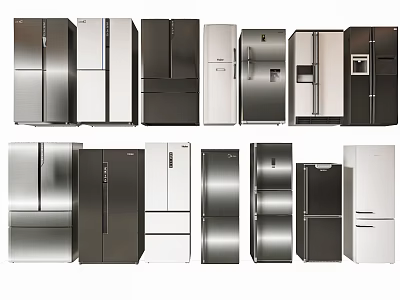 Various Modern Refrigerators And Freezers In Different Styles And Colors 3d model