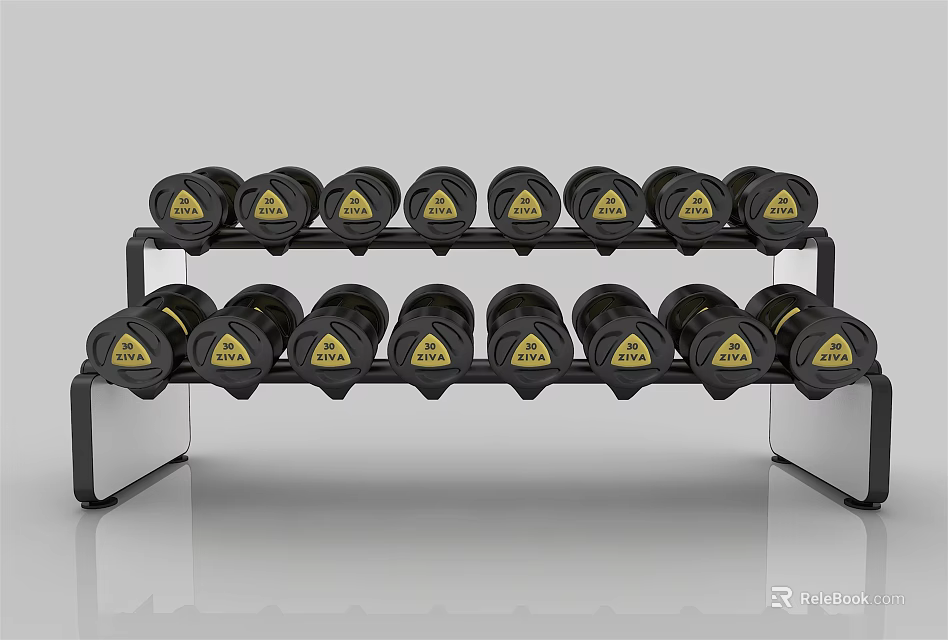 Fitness Equipment Multi Tier Dumbbell Rack With Organized Black Dumbbells For Home Gym 3d model 