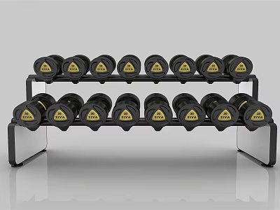 Fitness Equipment Multi Tier Dumbbell Rack With Organized Black Dumbbells For Home Gym 3d model
