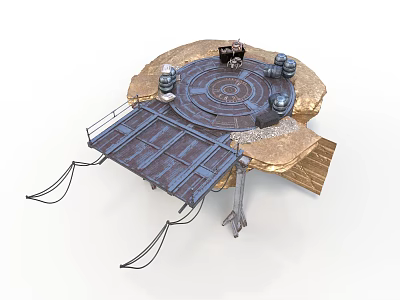 Sci Fi Industrial Platform Structure With Circular Core Metal Brackets And Cables 3d model