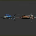 Mythical Ornate Chariot Pulled by Multiple Blue Swordfish With Green Seat And Decorative Structure