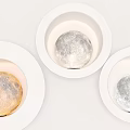 Moon Themed Circular Wall Lamps With Realistic Surface Textures And Different Color Tones