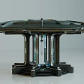 Futuristic Architectural Structure Featuring Circular Top And Sleek Metallic Supporting Pillars 3d model