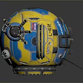 Spherical Sci Fi Game Character With Blue Yellow Stripes And Mechanical Propellers 3d model