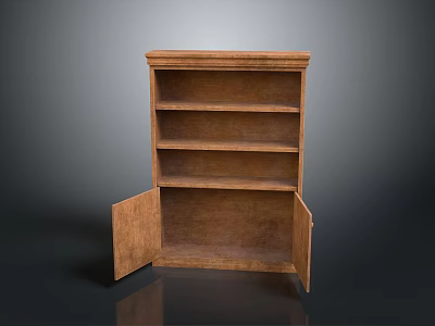 Classic Wooden Bookcase With Open Doors And Multiple Shelves Design 3d model