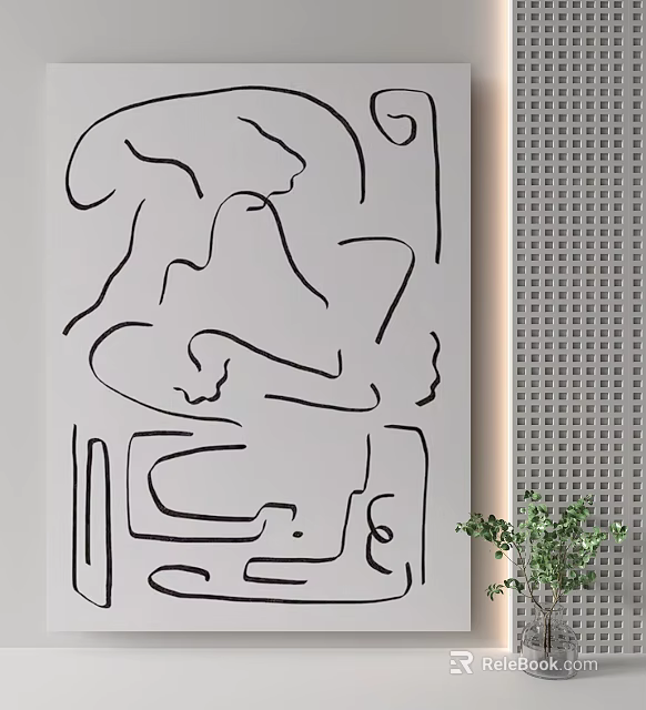 Modern Square Carpet With Abstract Black Line Art Design For Interior Decor 3d model