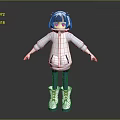 Game Anime Character With Blue Black Hair Red Eyes White Hoodie And Pink Laced Boots