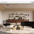 Quiet living room curved multi-person sofa single sofa coffee table combination floor lamp 3d model