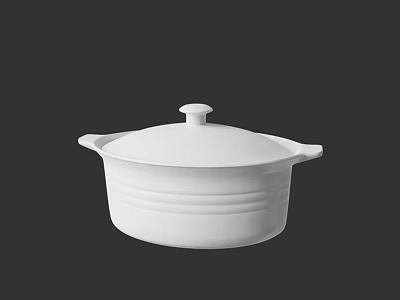 White Ceramic Kitchenware Pot With Lid And Side Handles For Daily Cooking 3d model