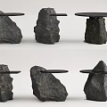 Natural Stone Side Tables With Black Tabletop And Unique Rustic Designs 3d model