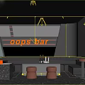 Oops Bar Modern Interior With Neon Lights Bar Counter Stools And Wine Bottles 3d model