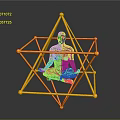 Orange Geometric Structure With Wireframe Human Figure In Cross Legged Meditation Pose 3d model