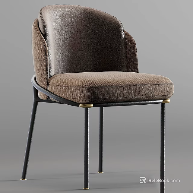 Modern Single Chair With Brown Fabric Upholstery And Black Metal Legs Design 3d model 