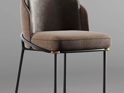Modern Single Chair With Brown Fabric Upholstery And Black Metal Legs Design 3d model