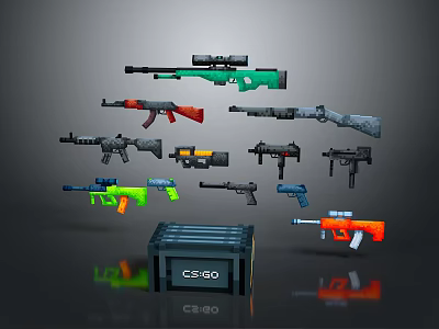 CSGO Various Weapons Collection With Different Colored Skins And Case Showcase 3d model CSGO Various Weapons Collection With Different Colored Skins And Case Showcase 3d model